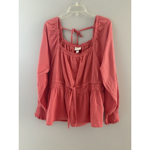 Ava and Viv Top Size 1X Coral Milkmaid Babydoll Cottagecore Boho Adj Waist - Picture 7 of 16